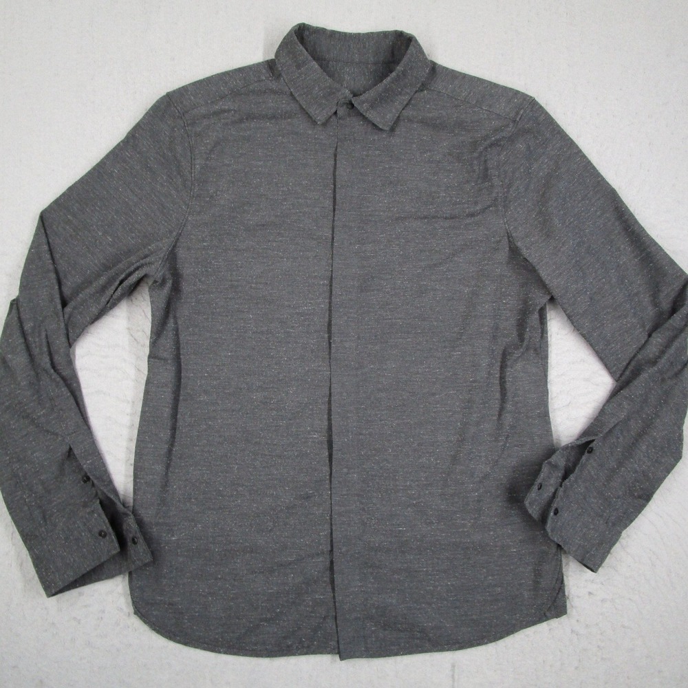 Lululemon Mens Long Sleeve Hidden Button Down Shirt Gray Heathered Charcoal